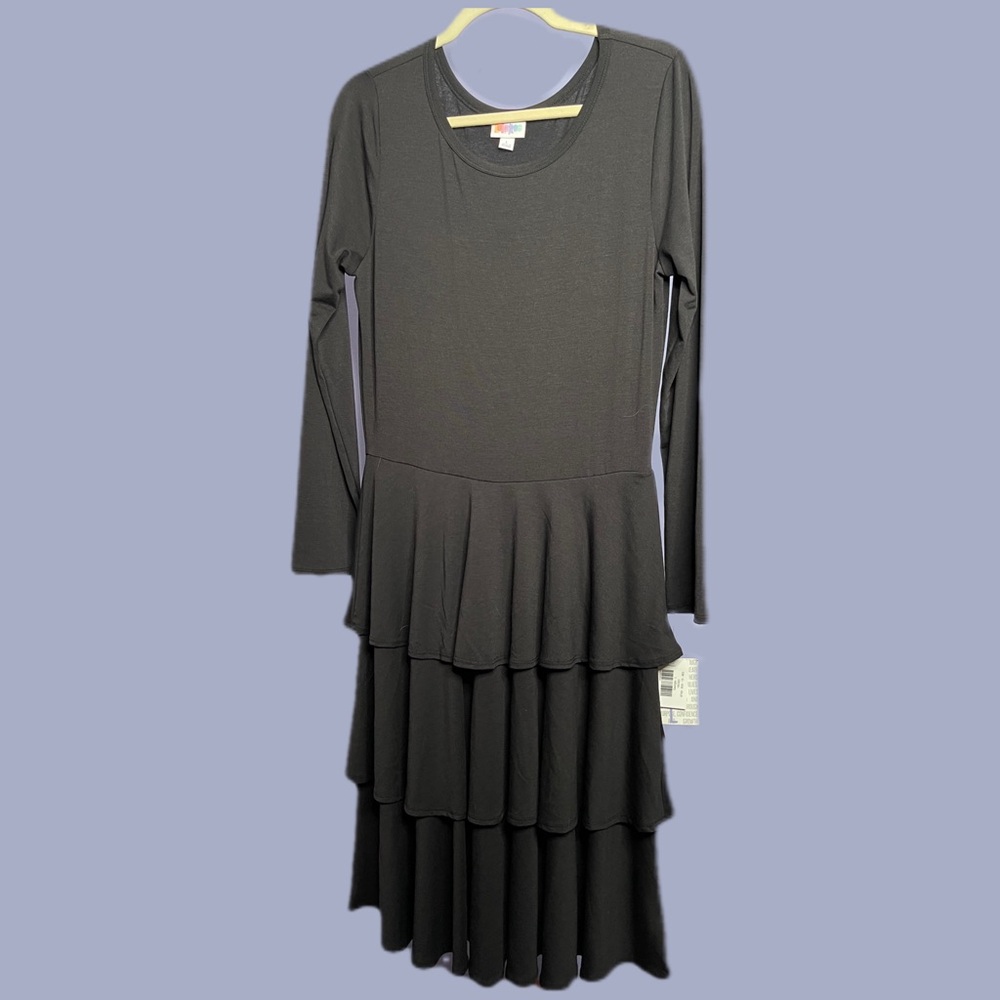 LuLaRoe Solid Black Georgia Tiered Dress Size Large
